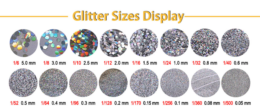 Color shifting Glitter sizes